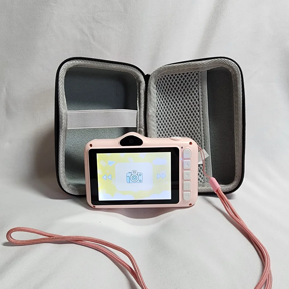 Pink and White Digital Camera with Case